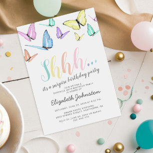Invitation Pastel Rainbow Butterlfies Surprise fête d'anniver