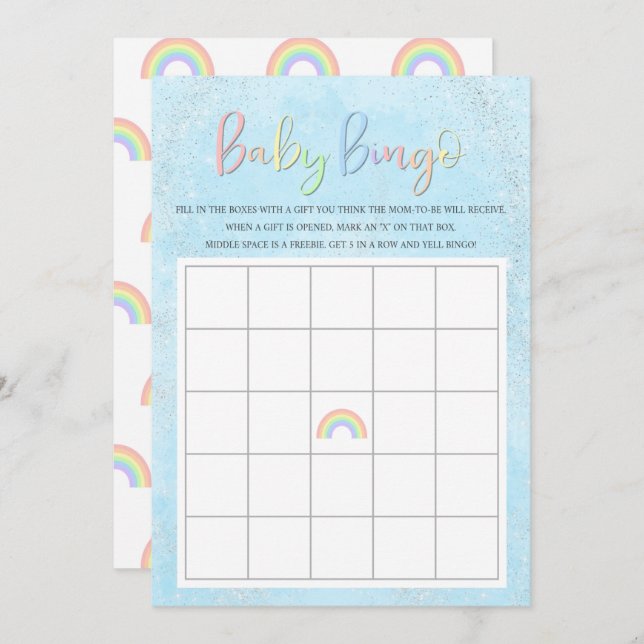 Invitation Pastel Rainbow & Clouds Baby Bingo (Devant / Derrière)
