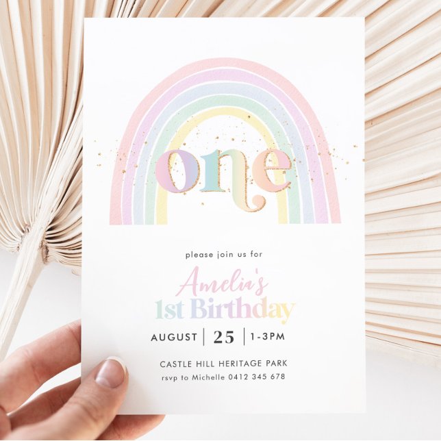 Invitation Pastel Rainbow Girls 1ère fête d'anniversaire (Créateur téléchargé)