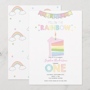 Invitation Pastel Rainbow Première fête d'anniversaire