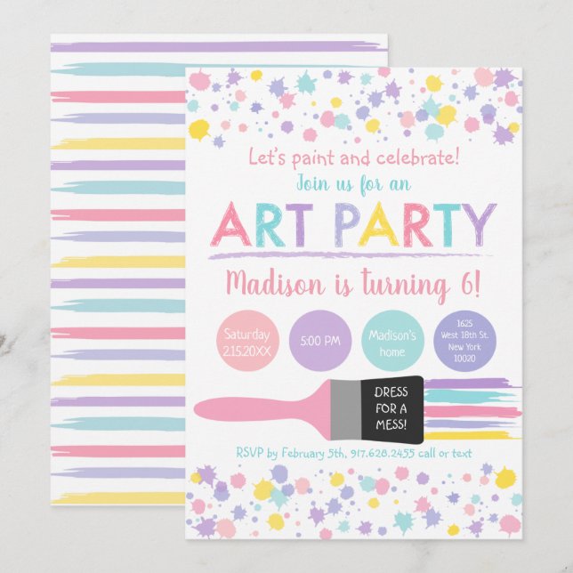 Invitation Pastel Rainbow Robe Pour Un Mess Art Party Anniver (Devant / Derrière)
