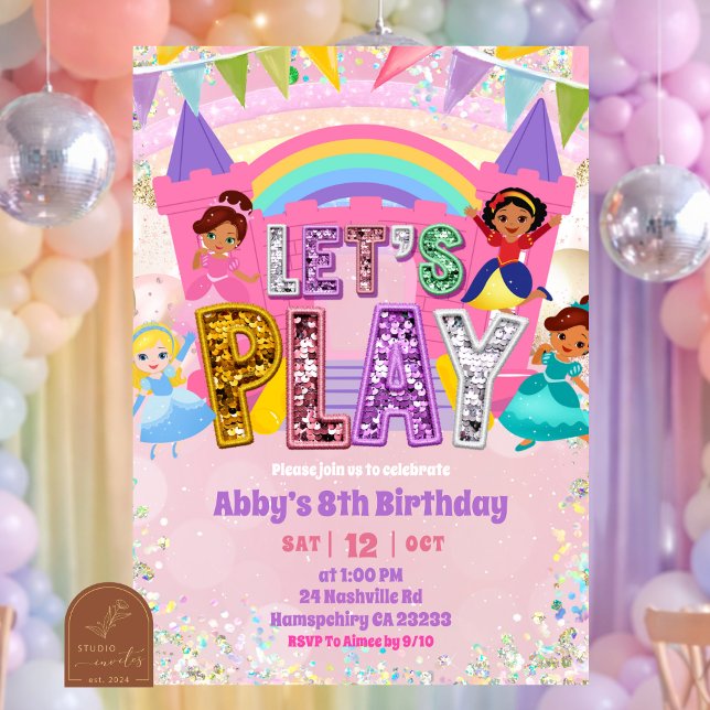 Invitation Pastel Rainbow Sequin Bounce Castle Birthday (Créateur téléchargé)