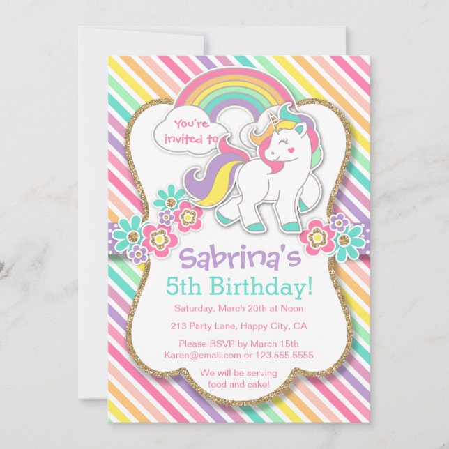 Invitation Pastel Rainbow Unicorn Anniversaire Fête Invitatio (Devant)