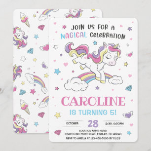 Invitation Pastel Rainbow Unicorn fête d'anniversaire, n'impo