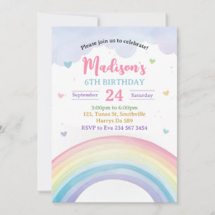 Invitation Pastel Rainbows and Heart Anniversaire