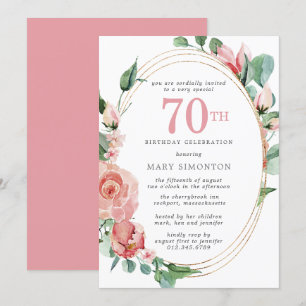 Invitation Pastel Red Rose Floral 70e fête d'anniversaire