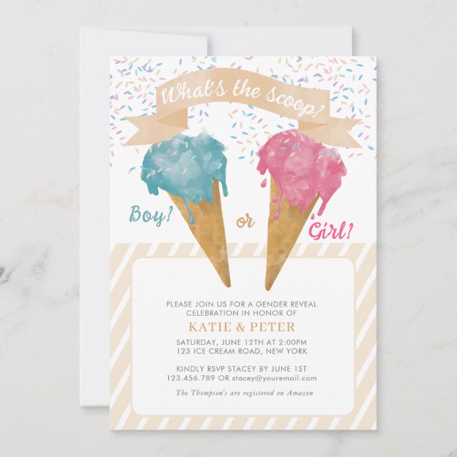 Invitation Pastel Retro Glace Cream Genre Revevela Party (Devant)
