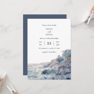 Invitation Pastel Rocky Shoreline Sunrise Art Beach Mariage