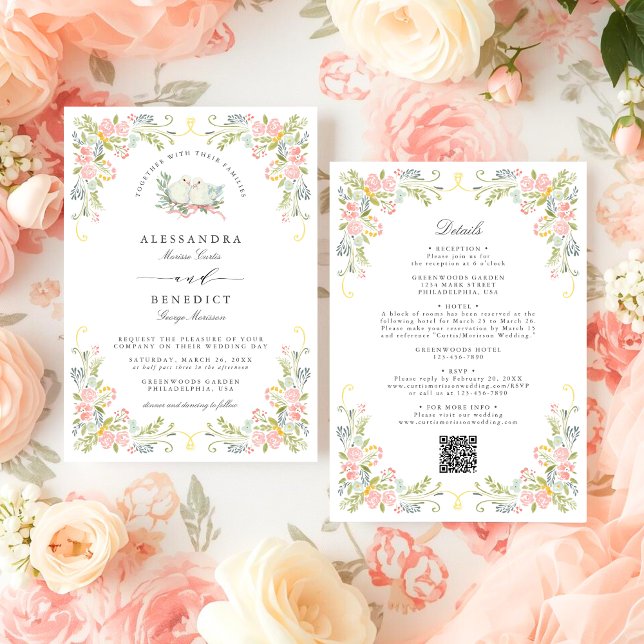Invitation Pastel Rococo Garden Ornate Floral Wedding QR (Créateur téléchargé)