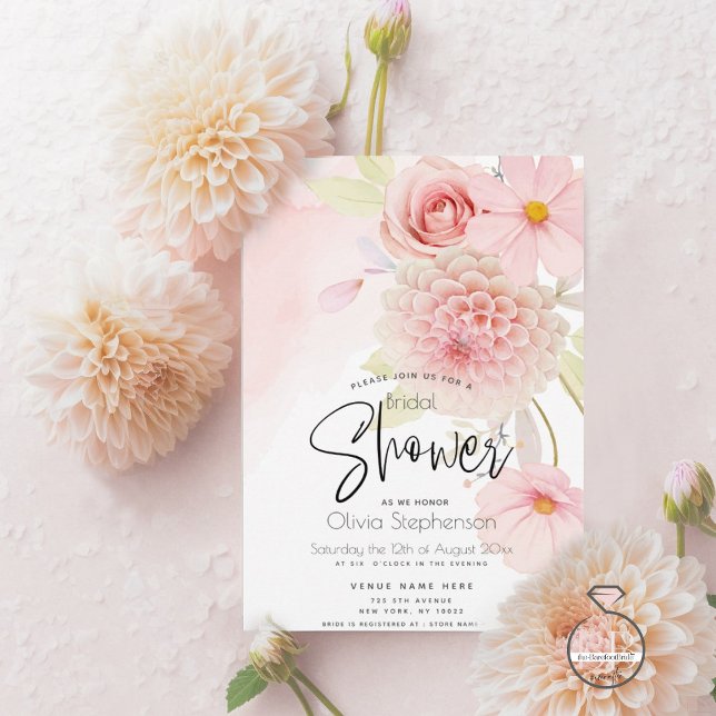 Invitation Pastel Rose Floral Douche nuptiale (Créateur téléchargé)