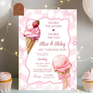 Invitation Pastel rose Retro Twins Crème glacée Anniversaire
