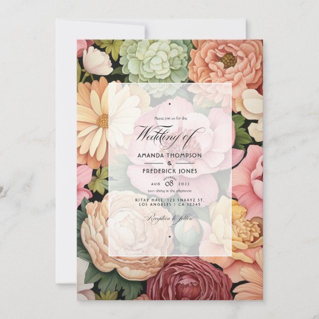 Invitation Pastel rose, vert et sable Brown Printemps mariage (Devant)