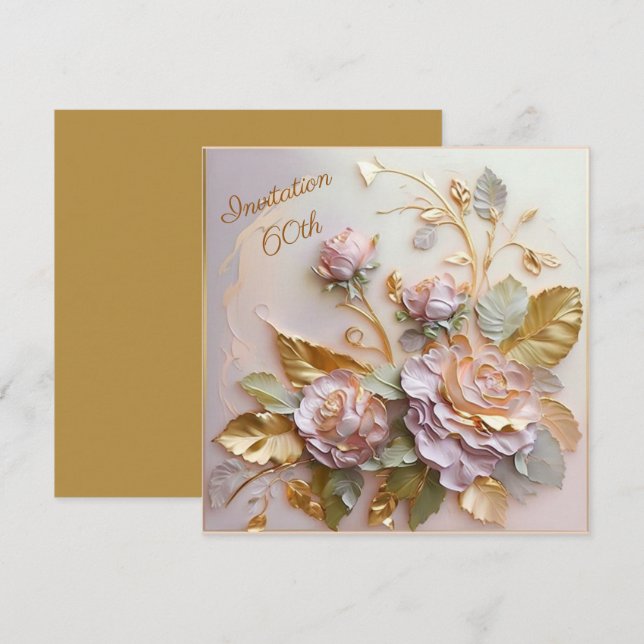 Invitation Pastel Rosegold Rose 60e (Devant / Derrière)