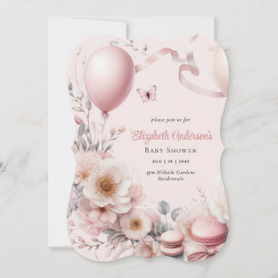 Invitation Pastel Roses Roses Ribbons Baby shower Élégant Sof