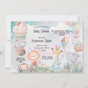 Invitation Pastel Safari Animaux Baby shower personnalisé