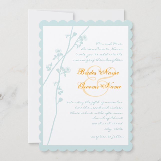 Invitation Pastel Sage Blue Snapdragon Coral Flower Mariage (Devant)