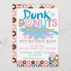Invitation Pastel Splash Pool Dunk n Donut Party Anniversaire