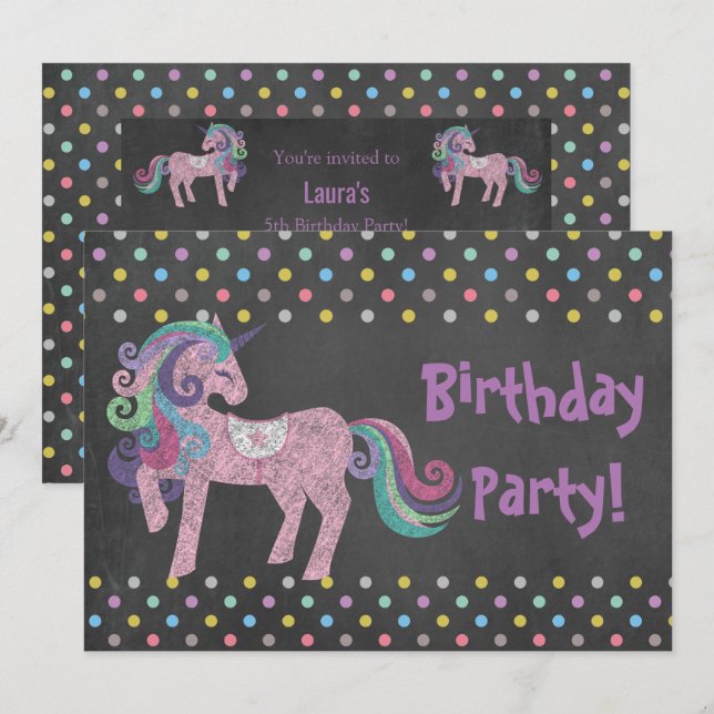 INVITATION PASTEL SPOT UNICORN ANNIVERSAIRE DU PARTI (Devant / Derrière)