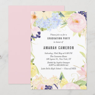 Invitation Pastel Spring Watercolor Flowers Graduation Party