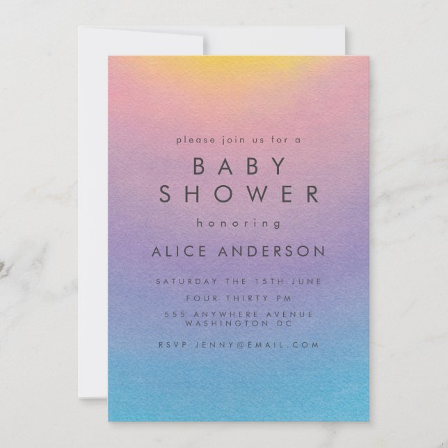 Invitation Pastel Sunset Watercolor Ombre Baby shower (Devant)