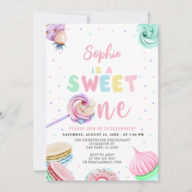 Invitation Pastel Sweets Donut & Candy Premier anniversaire (Devant)