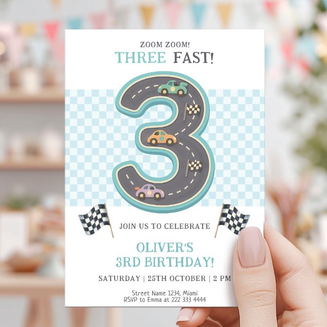 Invitation Pastel Three Fast Birthday Race (Créateur téléchargé)