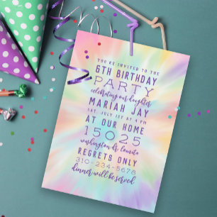 Invitation Pastel Tie Dye Colorée Fête d'anniversaire