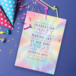 Invitation Pastel Tie Dye Typography Graduation Party