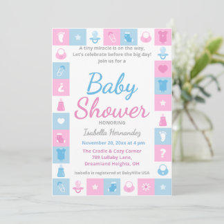 Invitation Pastel Tiny Icons Baby Shower