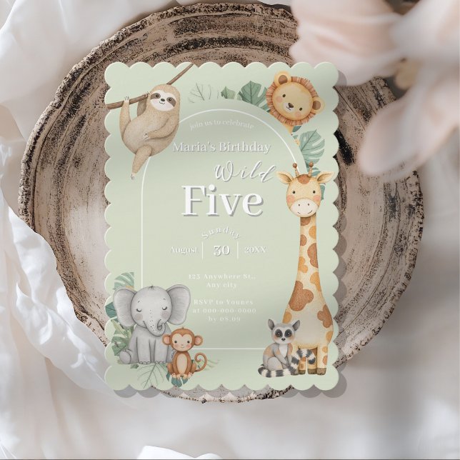 Invitation Pastel Tropical Jungle Safari Animaux anniversaire (Créateur téléchargé)