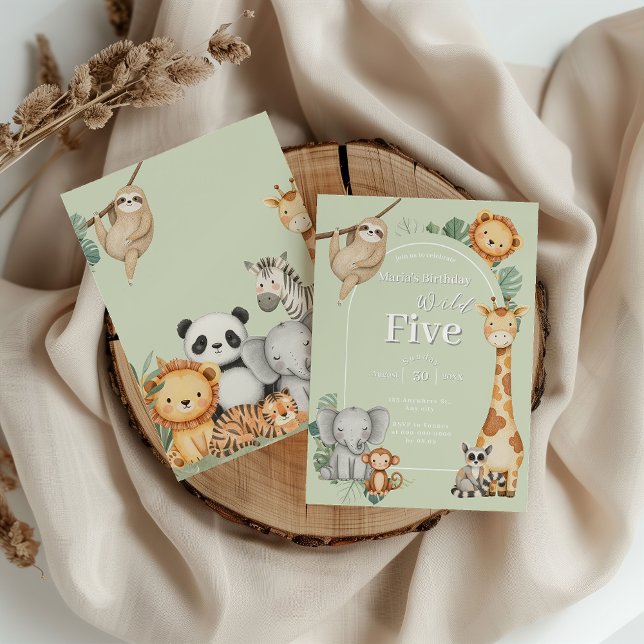 Invitation Pastel Tropical Jungle Safari Animaux anniversaire (Créateur téléchargé)