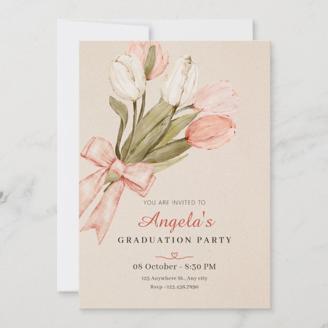 Invitation Pastel tulipes fleurs graduation (Devant)