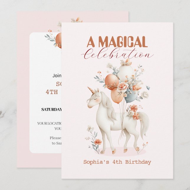 Invitation Pastel Unicorn Anniversaire (Devant / Derrière)