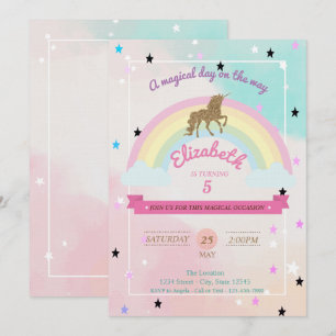 Invitation Pastel, Unicorn, Rainbow Stars Anniversaire Invita