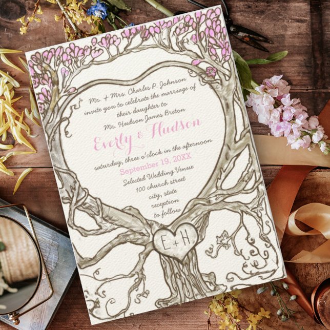 Invitation Pastel Veri Coeur Boho Rose en forme de coeur (Créateur téléchargé)