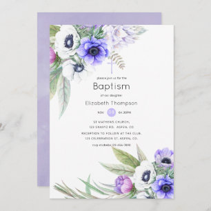 Invitation Pastel Violet et Plum Floral Baptême