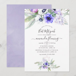 Invitation Pastel Violet Floral Bat mitzvah