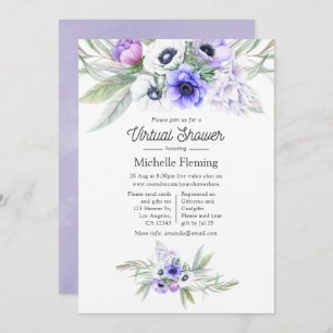 Invitation Pastel Violet Floral Douche Virtuelle