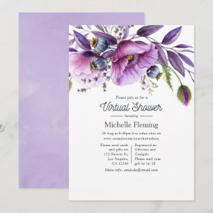 Invitation Pastel Violet Poppy Floral Baby shower virtuel