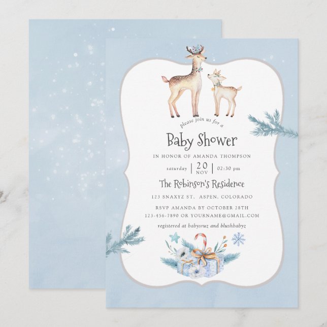 Invitation Pastel Watercolor Baby shower de Noël (Devant / Derrière)