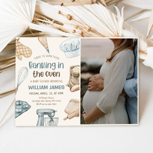 Invitation Pastel Watercolor Baking Baby Boy Shoy Photo