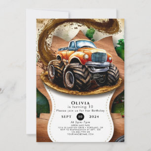 Invitation Pastel Watercolor Enfants Monster Truck Anniversai