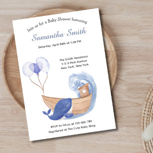 Invitation Pastel Watercolor Ocean Whale Baby shower