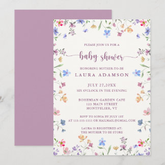Invitation Pastel Watercolor Wildflowers Garden Baby Shower