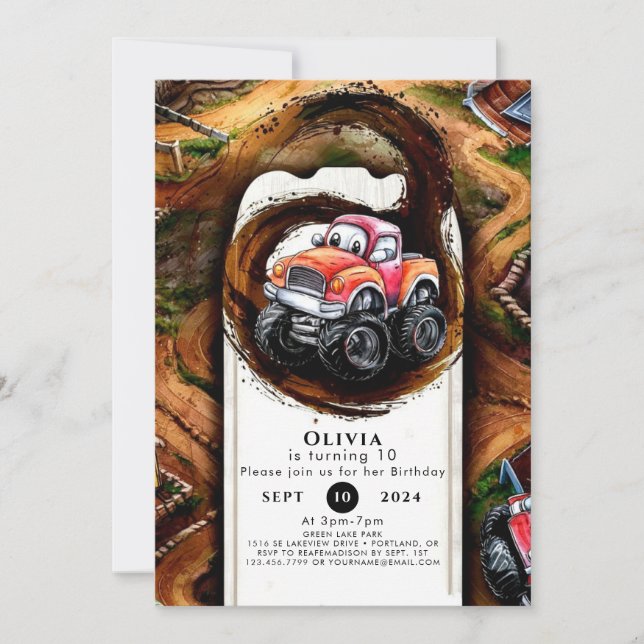 Invitation Pastel Wheels Monster Truck Anniversaire (Devant)