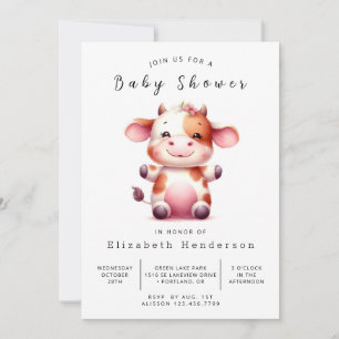 Invitation Pastel Whimsical Enchanted Baby shower de vache