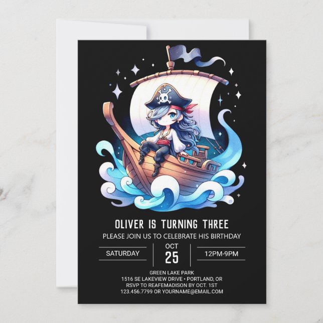 Invitation Pastel Whimsical Pirate Anniversaire (Devant)