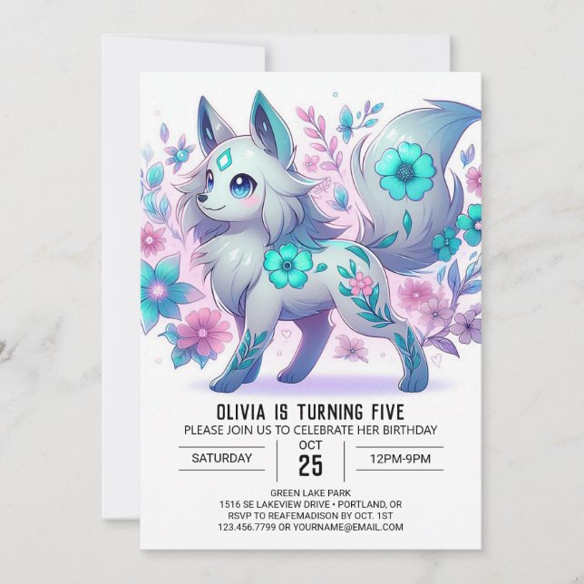 Invitation Pastel Whimsical Wolf Digital Anniversaire (Devant)