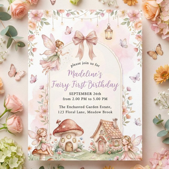 Invitation Pastel Wildflower Fairy First 1st Birthday Party (Pastel Wildflower Fairy First 1st Birthday Party Invitation)