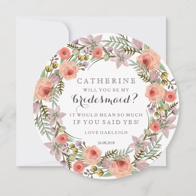 Invitation Pastel Wreath Seras-Tu Ma Serveuse D'Épouce (Devant)